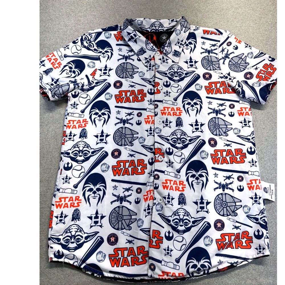 Houston Astros Star Wars Button Up Shirt Mens XL Darth Vader Yoda Reversible